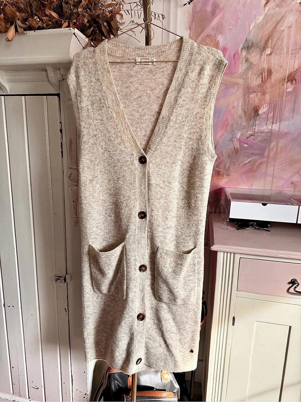 cream Button Front Cardigan in Size XS
